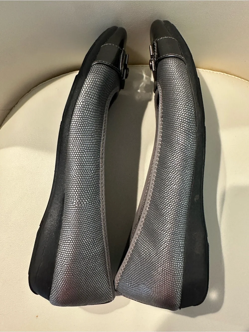 Anne Klein Sport Metallic Gray Ballet Flats with Decorative Tab